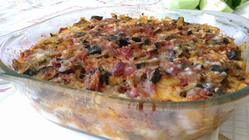 Riso al forno con melanzane e zucchine